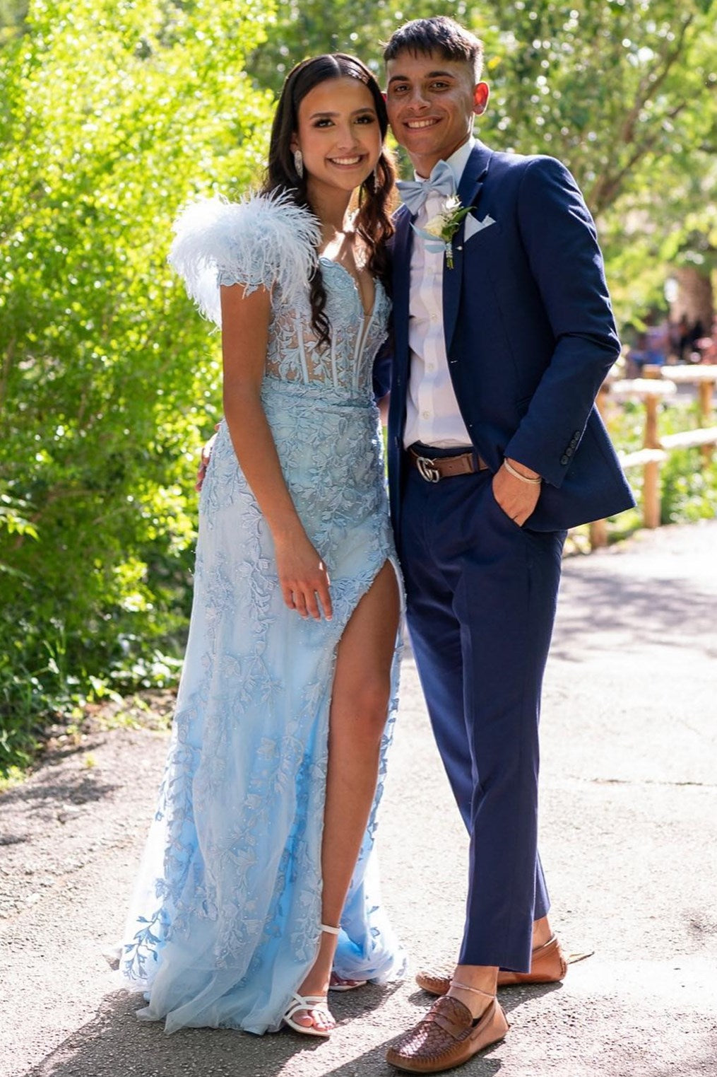 Red Feather Lace Off-the-Shoulder Long Prom Dress with Slit