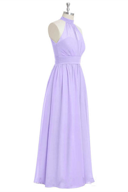 Lavender Chiffon Halter A-Line Long Bridesmaid Dress