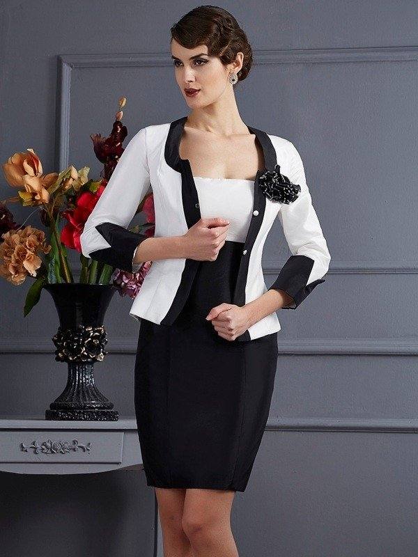 Sheath/Column Strapless Sleeveless Hand-Made Flower Short Taffeta Mother of the Bride Dresses - RongMoon