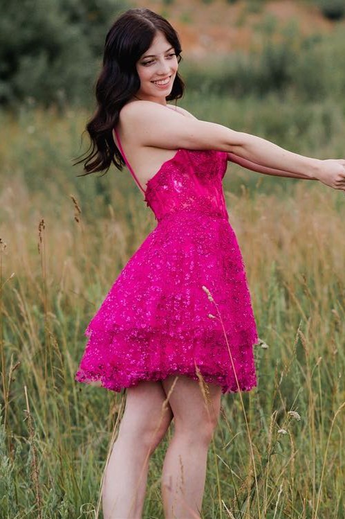 Sea Glass Tulle Lace Multi-Layer Short Gown with Spaghetti Straps