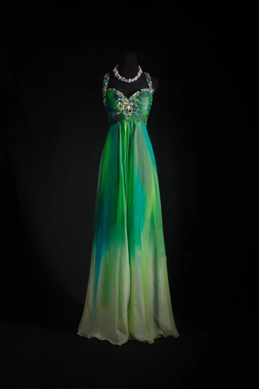 Green Gradient Exquisite Bead Decoration Long Formal Dress gh6768