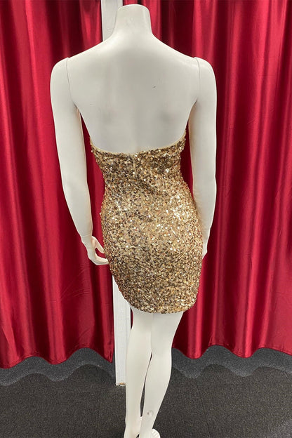 Pink Sequin Strapless Fitted Short Homecoming Dress