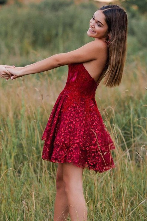 Sea Glass Tulle Lace Multi-Layer Short Gown with Spaghetti Straps