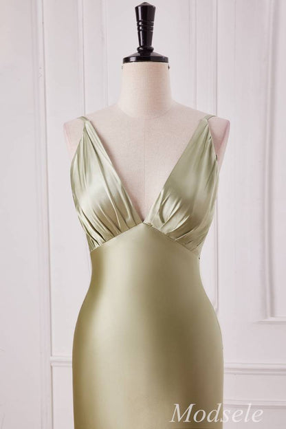 Sage Spaghetti Strap High Waist Mermaid Long Dress