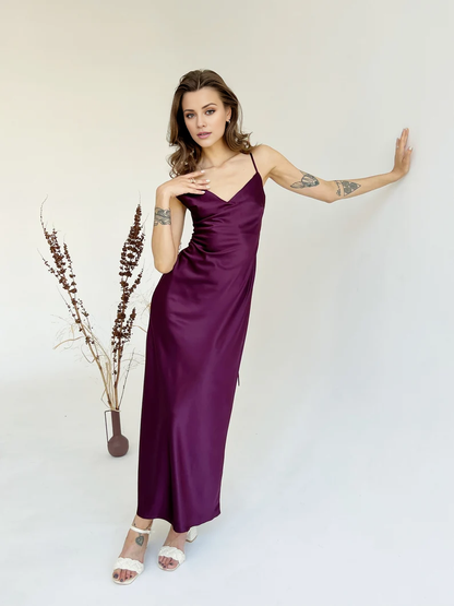 Jimiss - V-neck off shoulder thin shoulder strap backless and floor length Prom dress