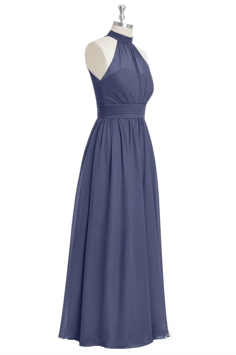 Lavender Chiffon Halter A-Line Long Bridesmaid Dress