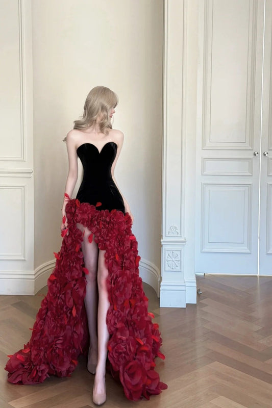 ❤️A gorgeous and vibrant long evening gown with red roses gh6829