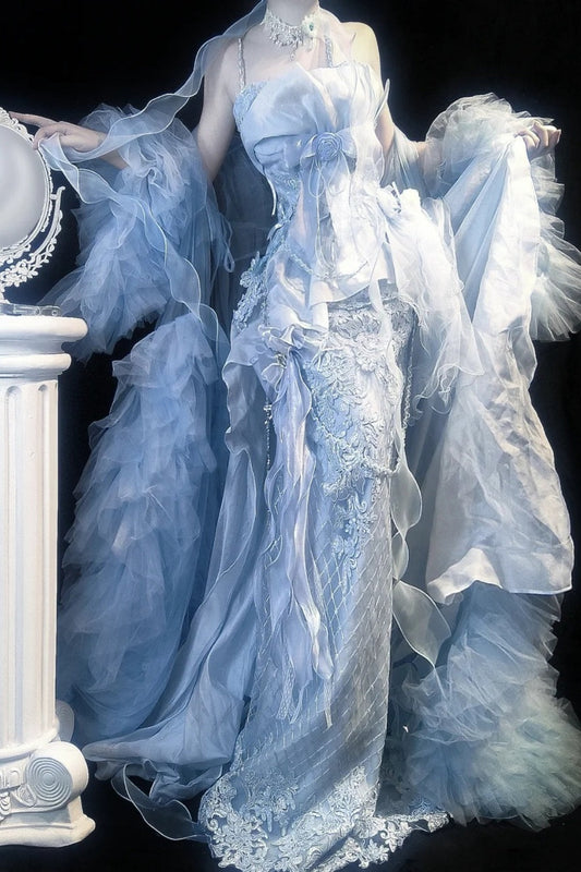 Retro elegant long evening gown, mermaid princess maximalism gh6846