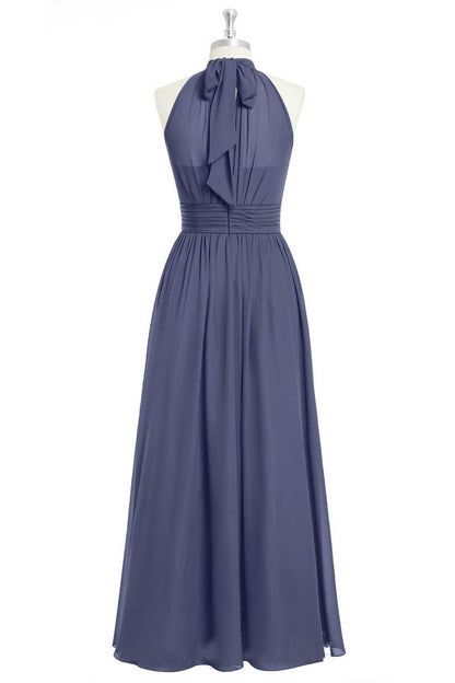 Lavender Chiffon Halter A-Line Long Bridesmaid Dress