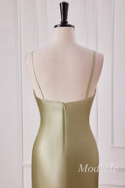 Sage Spaghetti Strap High Waist Mermaid Long Dress