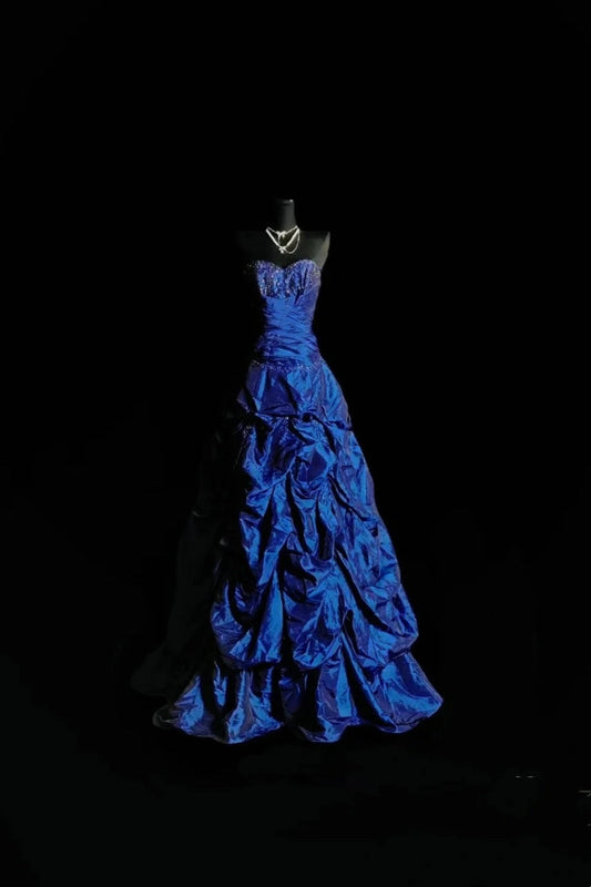 Princess Sapphire - Strapless Beaded Courtly Ball Gown, Royal Blue Party Dress gh7067