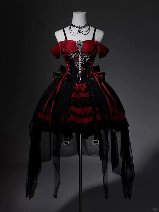 Girlhomeshops-Black red beaded tulle lace short homecoming dress birthday dress gh5347