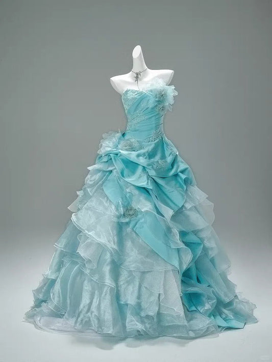 Blue adult dress sweet elegant tulle long ball gown evening dress gh4468