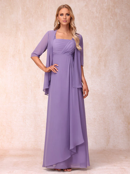 A-line princess sleeveless lotus leaf side length design mother of the bride dress