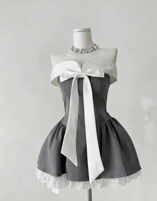 girlhomeshops--Gray Sweet Short Satin Lace Homecoming Dress gh5688