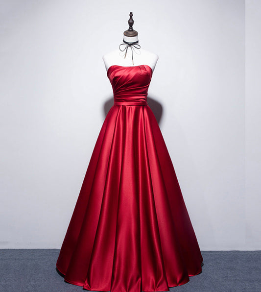 Simple satin long prom dress A line evening dress  8546
