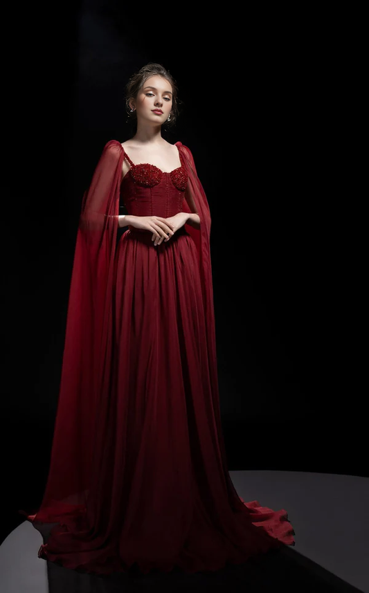 Heart neckline thin shoulder straps exposed back and floor length Prom dress
