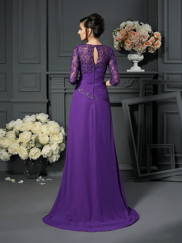 A-Line/Princess Sweetheart Applique 1/2 Sleeves Long Chiffon Mother of the Bride Dresses - RongMoon