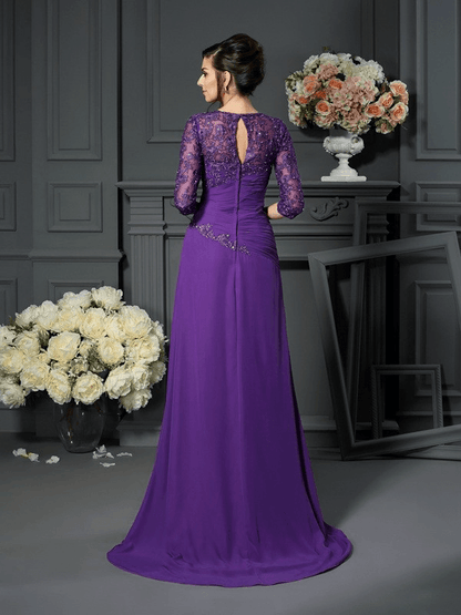A-Line/Princess Sweetheart Applique 1/2 Sleeves Long Chiffon Mother of the Bride Dresses - RongMoon