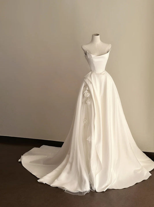 White satin long wedding dress gh6819