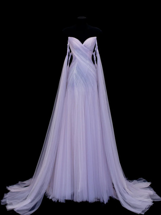 Fairy Luxury Dreamy Style Light Purple Tulle Strapless Train Gown - Starlight Theme Dinner & Ball Dress gh6562