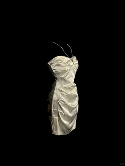 White Shiny Fashion Suspender Short Satin Homecoming Dress Birthday Party Dress gh4264