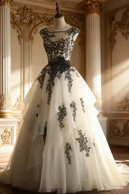 girlhomeshops-White black floral exquisite black swan princess dress organza wedding long adult ceremony birthday banquet dress wedding dress gh5833