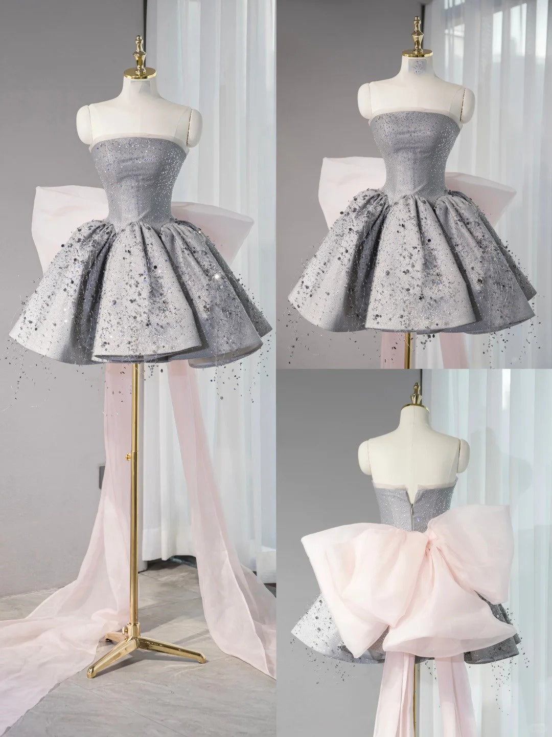 Silver Sparkling Homecoming Dress Short Sequins Prom Dress Evening Dress Graduation Dress Party Dress gh4555