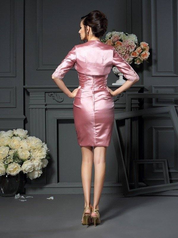 Sheath/Column Scoop Applique Sleeveless Short Elastic Woven Satin Mother of the Bride Dresses - RongMoon
