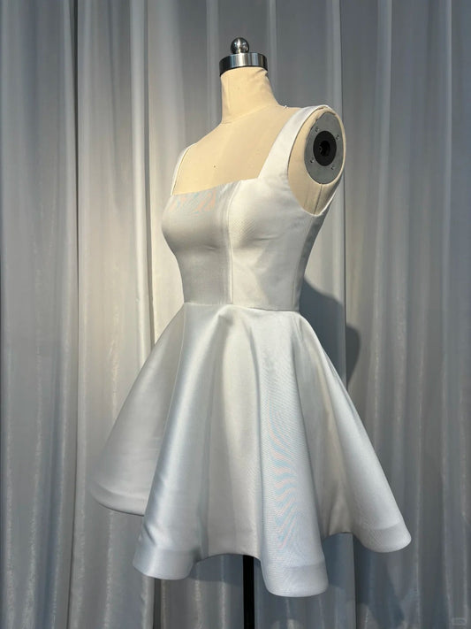 ✨Girlhomeshops🔥 Discount: 5% off orders over $100-White fashion Classic short satin homecoming dress prom dress back to school outfits gh4970