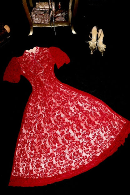 Exquisite Red Lace Short Birthday Dress Cocktail Dress gh6818