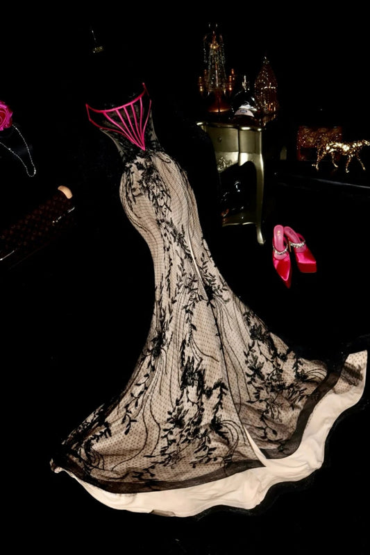 Fashionable, unique, exquisite lace long evening gown gh6816
