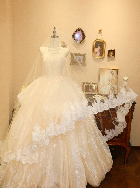 girlhomeshops-White wedding dress, vintage and elegant long formal ball gown gh6132