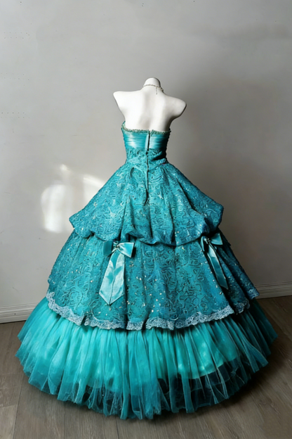 Lake Blue Star Wave Strapless Sequin Lace Layered Ball Gown gh6928