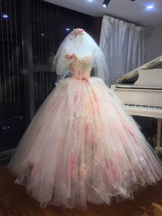 A Sweet Fairy Dress With Floral Prints, Thousands Of Flowers Blooming On The Hem. gh6728