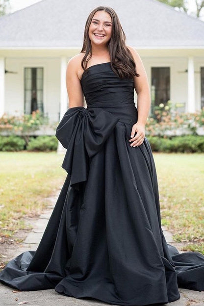 Neon Pink Strapless A-Line Prom Dress with Bow