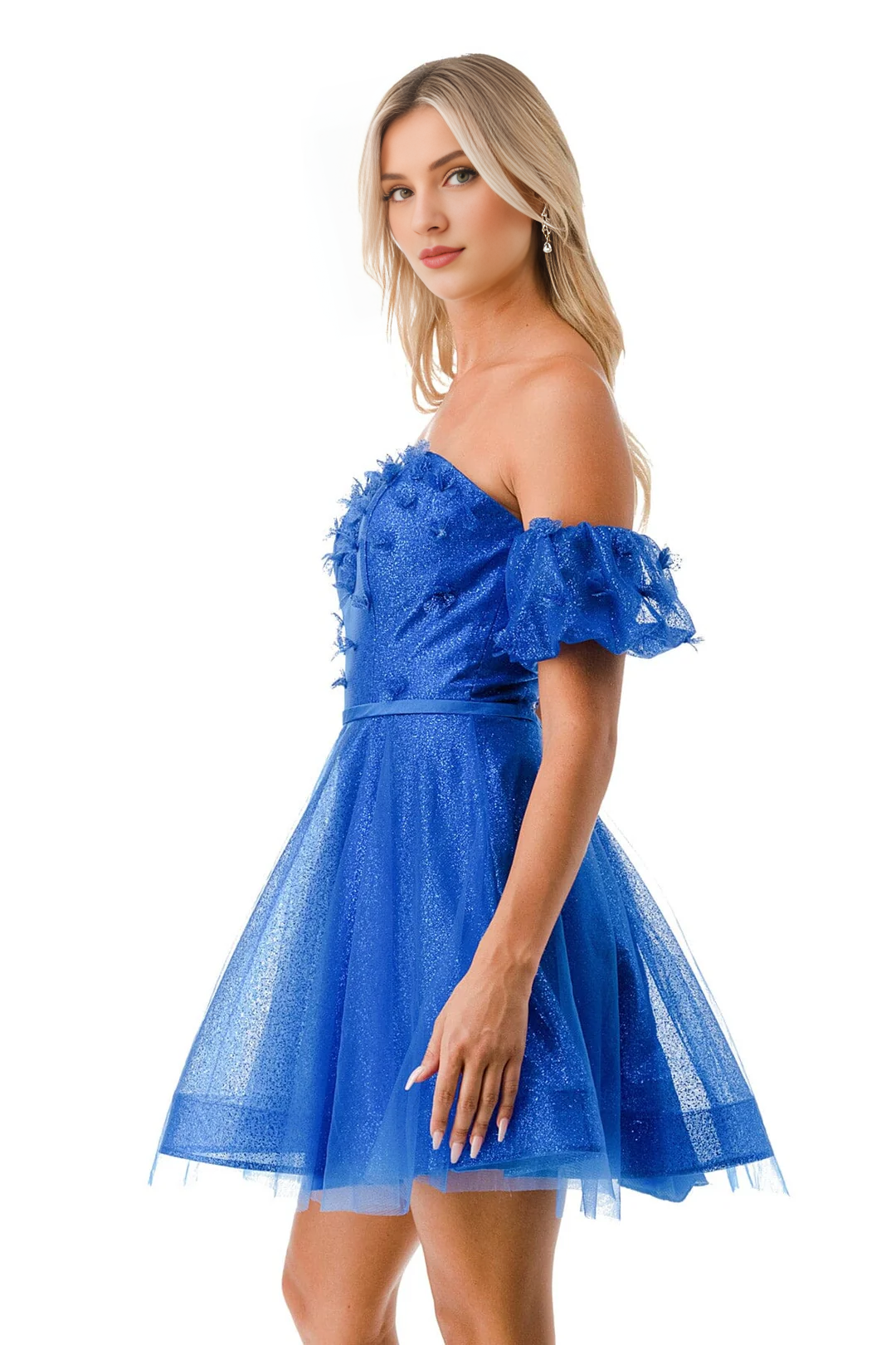 3D floral decal short strapless dress