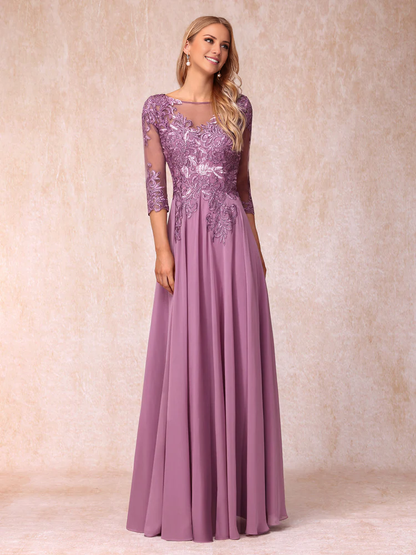 A-line/princess transparent collar 3/4 sleeve length formal mother of the bride dress