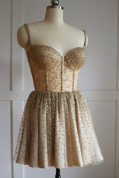 A-Line Spagehtti Straps Pink Short Homecoming Dress