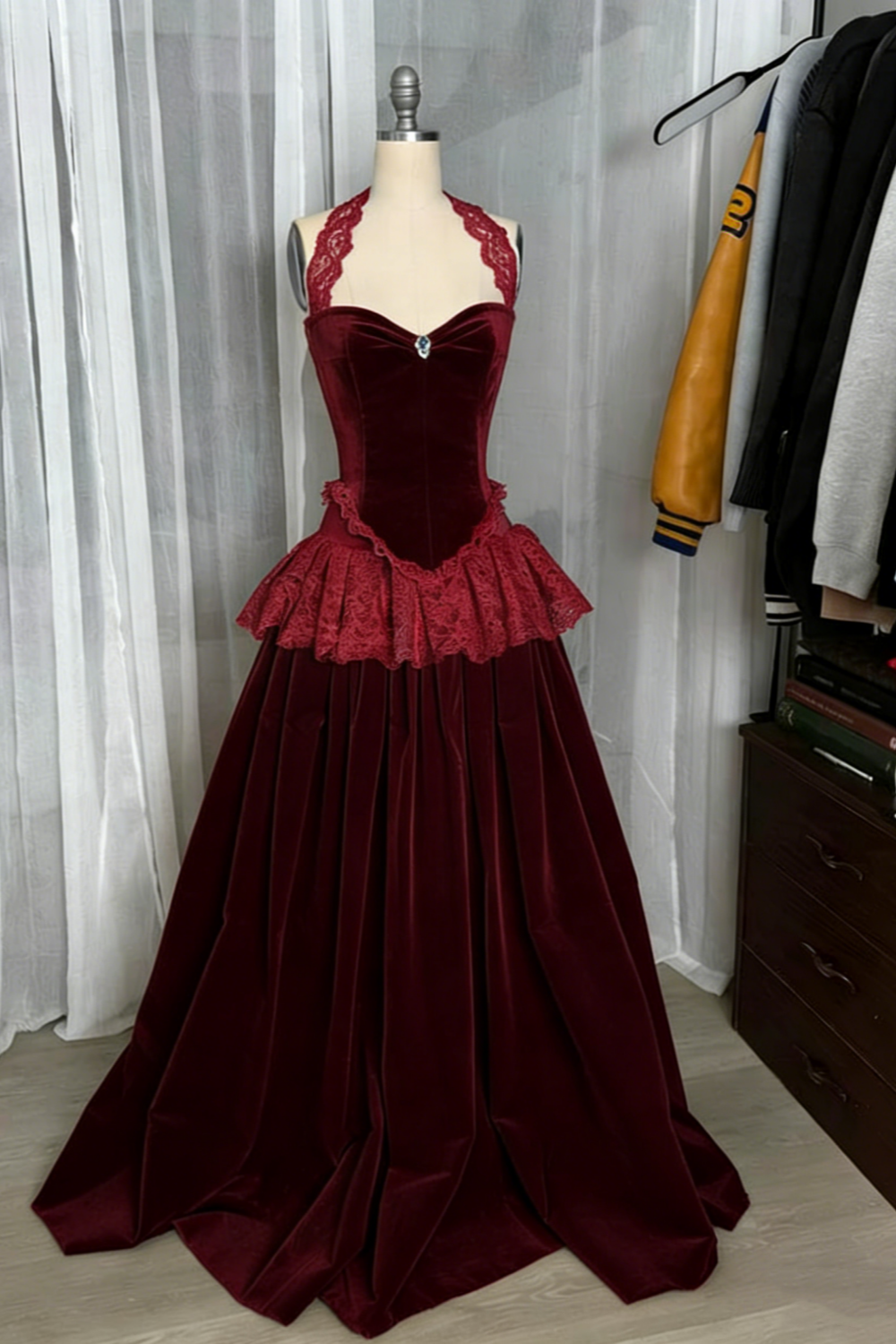 Halter Sleeveless Champagne Lace Train Gown | Fairy Luxury Corset Ruffle Maxi Dress for Gala Ball gh6464