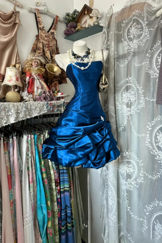 Blue Retro Short Back-To-School Dress/Birthday Dress gh6820