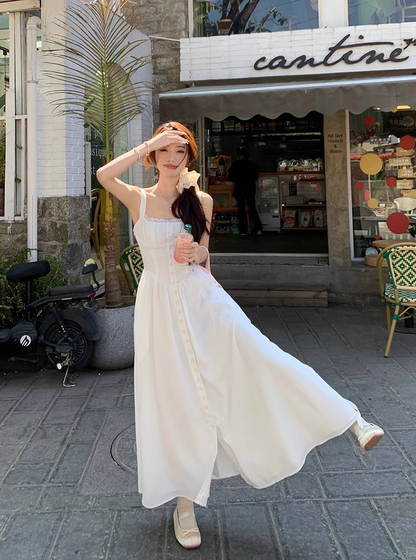 Retro Fashion Floral Design Beach Holiday A-line Spaghetti Strap Dress HZ1024