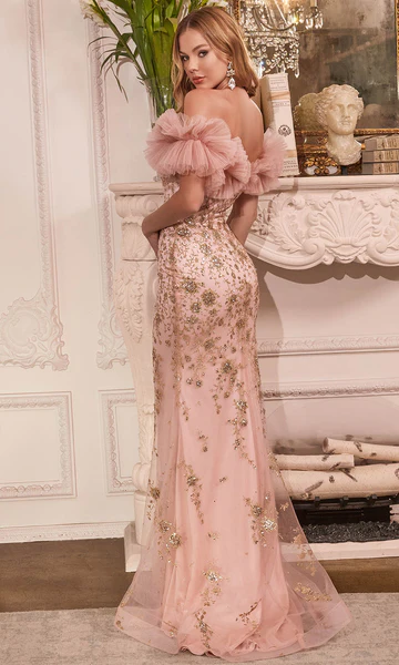 Vintage Beaded Mermaid Prom Dress Off-the-shoulder Evening Dress Long Formal Dress HZ1024