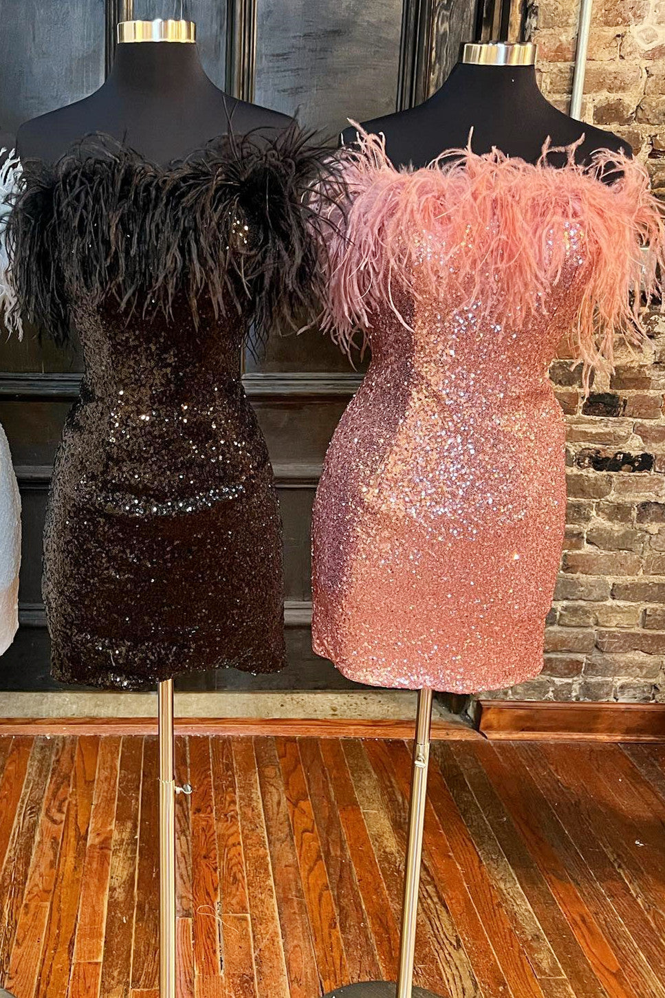 Feathered Strapless Bodycon Short Homecoming Dress