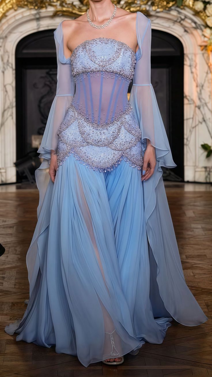 Pretty A Line Off The Shoulder Maxi Long Party Light Blue Chiffon Prom Dresses Evening Dress SD2395