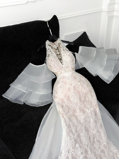 Elegant Ivory Applique Design Mermaid Wedding Dress Prom Dress Evening Dress HZ1024