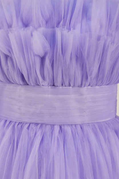 Lavender Strapless Ruffle A-Line Short Dress with Detachable Sleeves