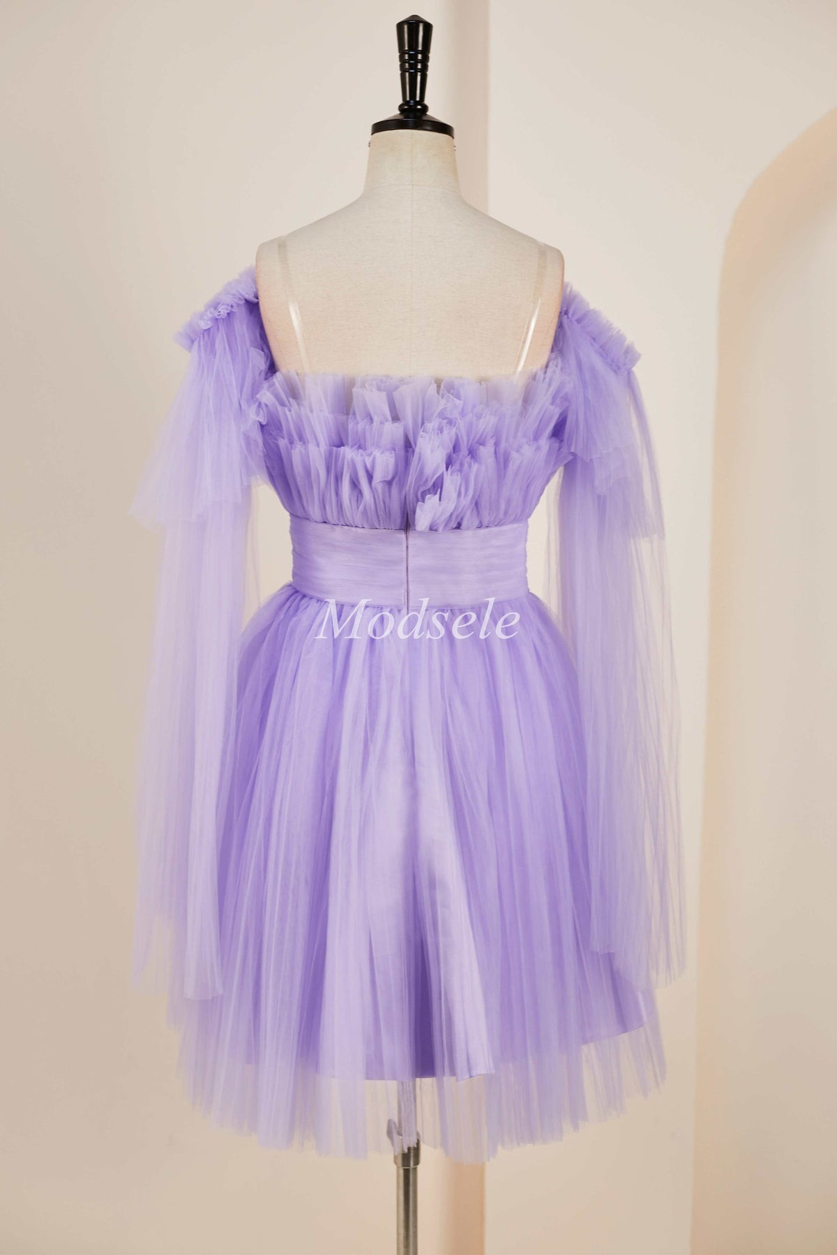 Lavender Strapless Ruffle A-Line Short Dress with Detachable Sleeves