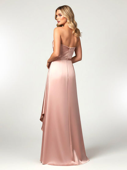 Strapless Sweetheart Neck Wrap Satin Gown Dusty Rose