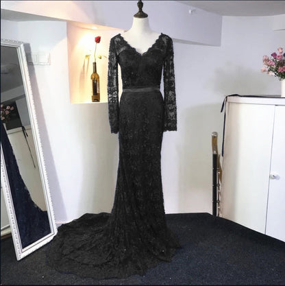 Lace Long Sleeves V Neck Mermaid Dresses